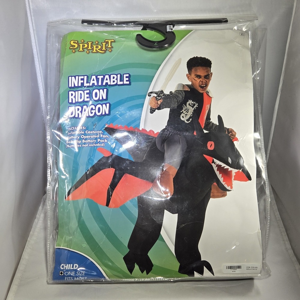 Spirit Halloween Childs Inflatable‎ Costume Blow Up Ride On Dragon Kids OSFM New
